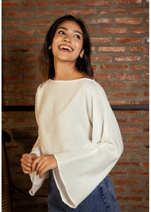 ALESSIYA WHITE WIDE SLEEVE CROP TOP